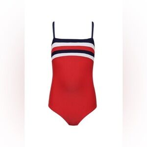 Beach Riot Girl’s Red Black Striped Little Jessa One Piece Swimsuit size 11/12